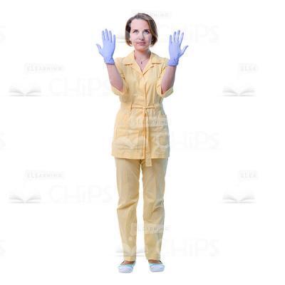Female Physician Showing Her Hands In Blue Sterile Gloves Cutout Image-0