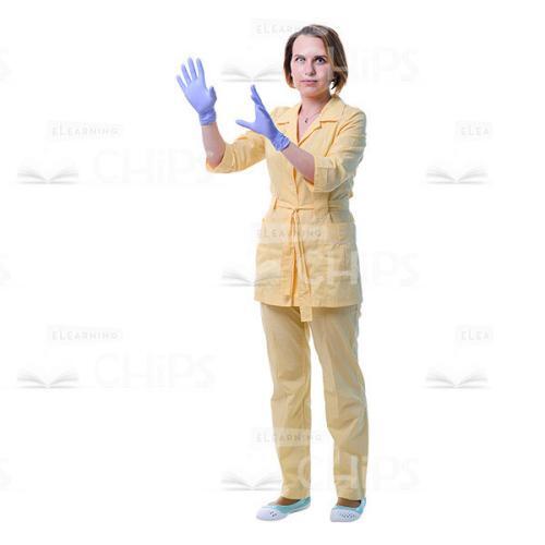 Doctor In Blue Medical Gloves Holding Hands In Front Of Her Cutout Image-0