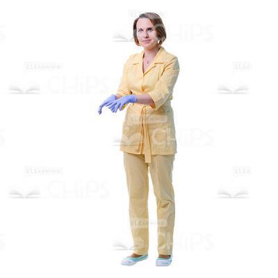Pretty Doctor Stretching Out Both Hands In Medical Gloves Cutout Picture-0