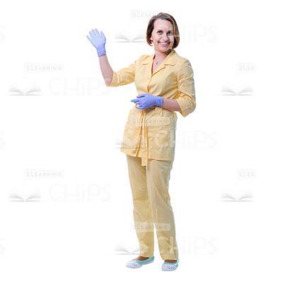 Happy Female Doctor Waving Hand Cutout Photo-0