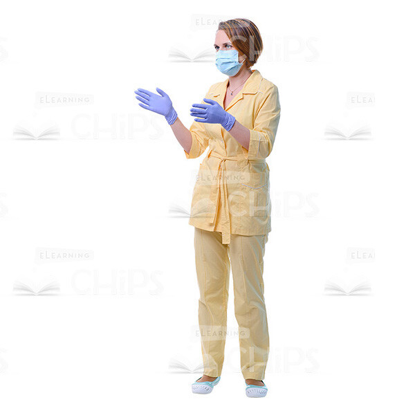 Half-Turned Female Dentist Throwing Hands Up Cutout Photo-0