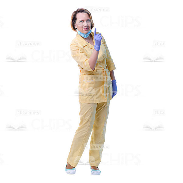 Cutout Image Of Pretty Doctor Pointing Up With Right Hand-0