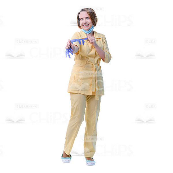 Extremely Happy Doctor Stretching Medical Glove Cutout Image-0