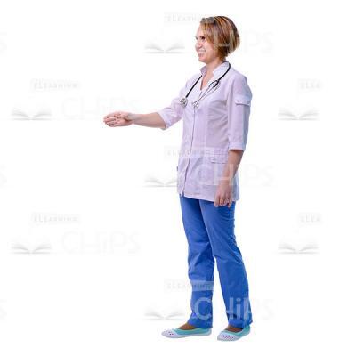 Happy Young Woman Makes Greeting Gesture Cutout Image-0