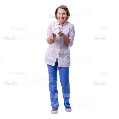 Smiling Doctor Flexing Medical Card With Both Hands Cutout Photo-0