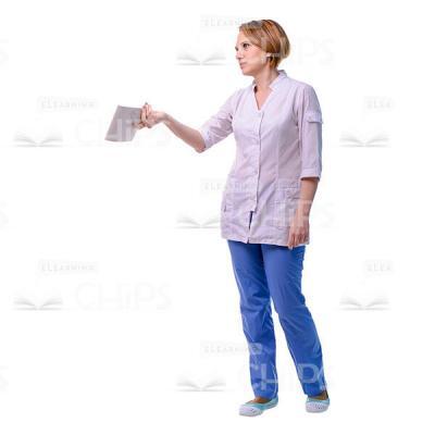 Half-Turned Doctor Holding Sickness Records With Outstretched Hand Cutout Photo-0