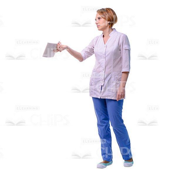 Half-Turned Doctor Holding Sickness Records With Outstretched Hand Cutout Photo-0