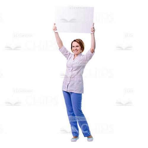Happy Doctor Holding Placard Above Her Head Cutout Image-0