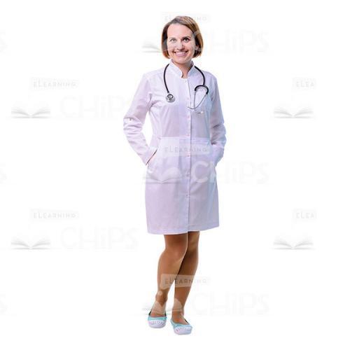 Cutout Picture Of Cheerful Physician Holds Hands In Pockets-0