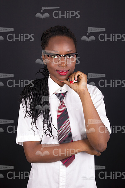 Stock Photo Of Pretty Girl Wearing Eye Glasses Over Black Background -0
