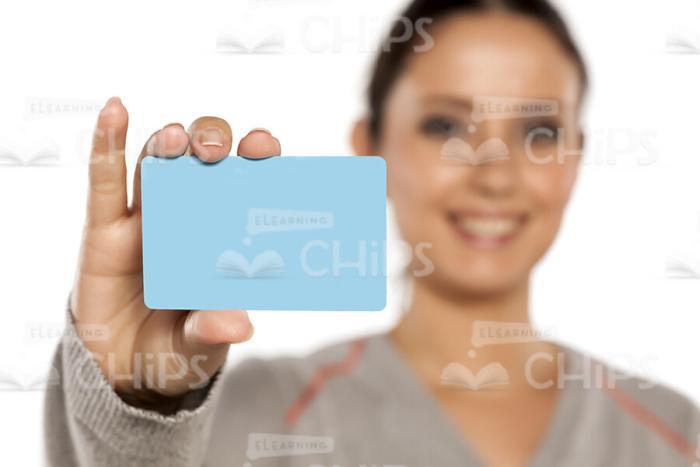Close Up Stock Photo Of Business Card Sample In Woman's Hand-0
