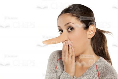 Nice Woman With Elongated Nose Feels Guilty Stock Photo-0
