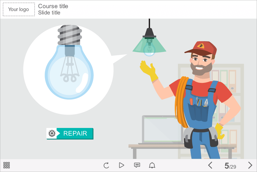 Vector Repairman with Light Bulb — Download Articulate Storyline Course Starter Template Vector Repairman with Light Bulb — Download Articulate Storyline Course Starter Template
