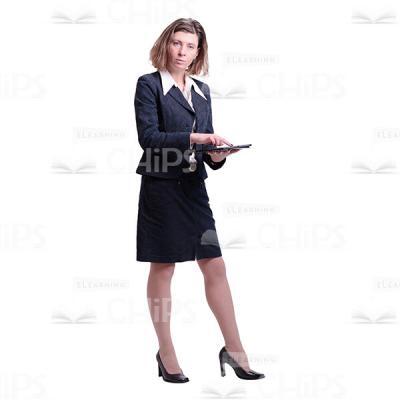 Half-Turned Woman Pointing At Tablet's Screen Cutout Photo-0