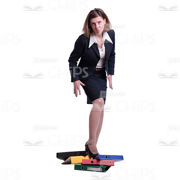 Angry Businesswoman Stands On Folders Cutout Photo-0