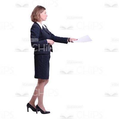 Mid-Aged Woman Giving Papers Profile View Cutout Photo-0