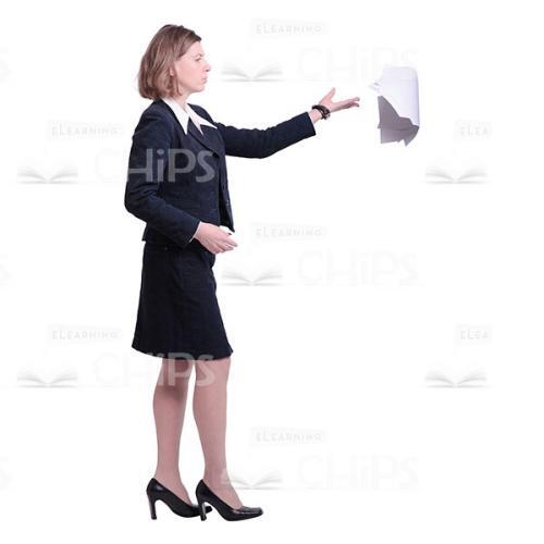 Businesswoman Throwing Papers With Left Hand Cutout Image-0