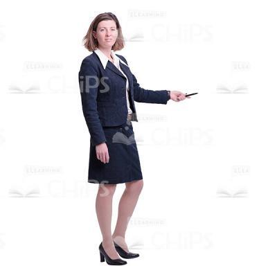 Cheerful Mid-Aged Lady Holding Presentation Cutout Picture-0