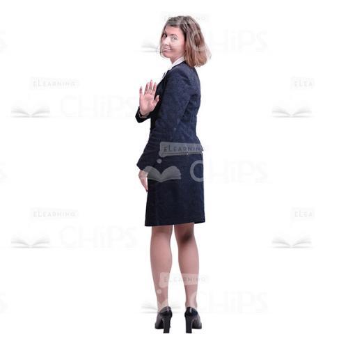 Smiling Woman Waving Hand Back View Cutout Photo-0