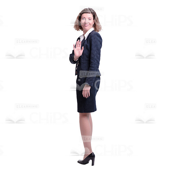 Glad Businesswoman Waving Right Hand Cutout Photo-0