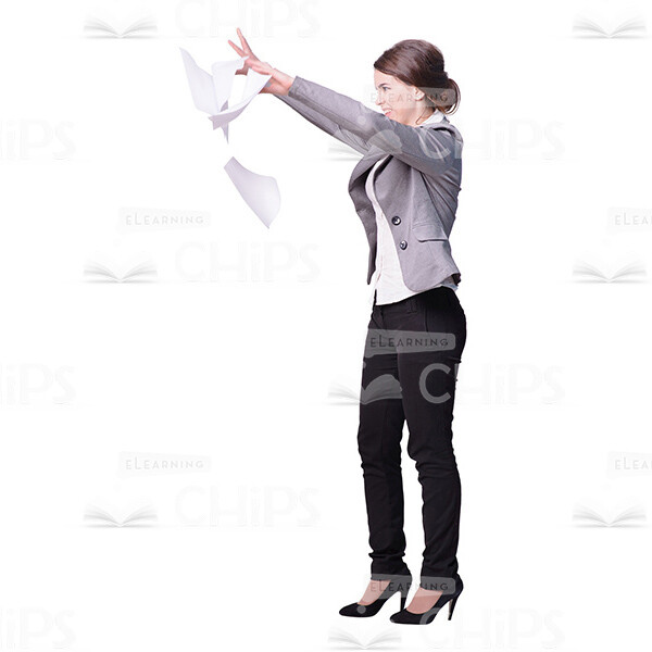Angry Woman Throwing Papers Cutout Photo Side View-0