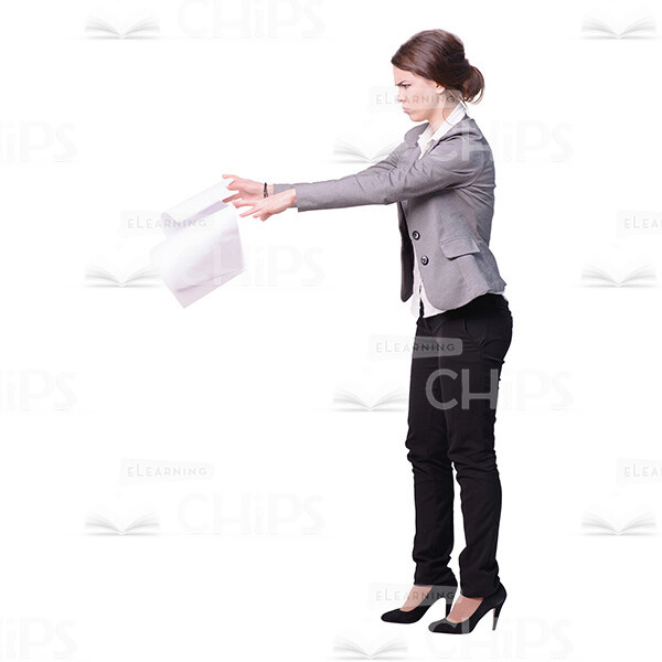 Discontented Business Woman Throwing Out Papers Cutout Photo-0
