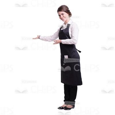 Smiling Waitress Inviting With Both Hands Cutout Photo-0