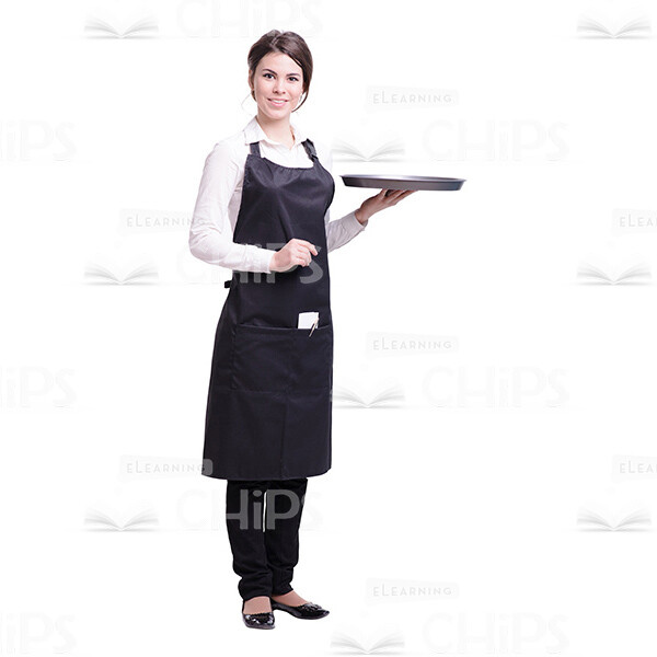 Cutout Image Of Handsome Waitress Holding Round Tray-0
