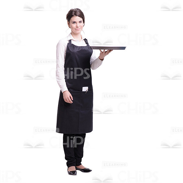 Cute Waitress With Round Tray Cutout Image-0