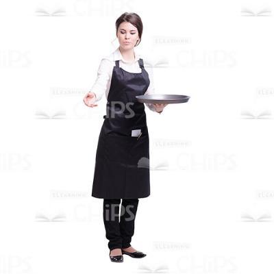 Young Waitress With Tray Stretching Out Hand Cutout Image-0