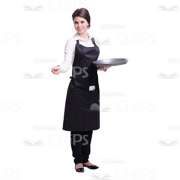 Smiling Waitress Holding Tray Cutout Image-0