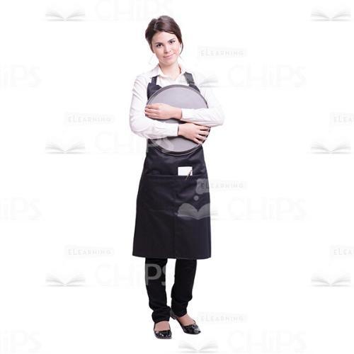 Cute Waitress Hugging Tray With Both Hands Cutout Picture-0
