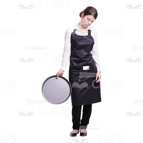 Upset Waitress With Round Tray Cutout Picture-0
