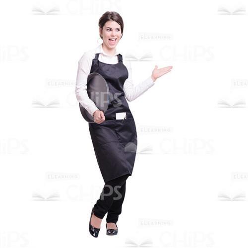 Excited Waitress With Tray Presenting Gesture Cutout-0