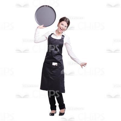 Cutout Photo Of Joyful Waitress With Round Tray-0