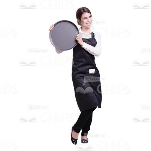 Attractive Waitress Showing Round Tray Cutout Photo-0