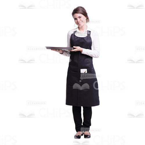 Smiling Female Waiter With Empty Tray Cutout Photo-0