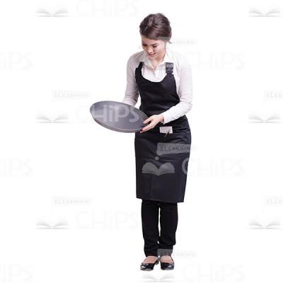 Pretty Waitress With Tray Leaning Forward Cutout Photo-0