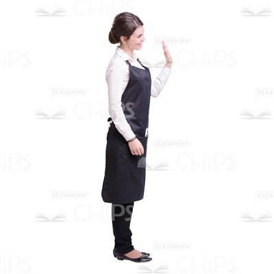 Smiling Waitress Waving Hand Side View Cutout-0