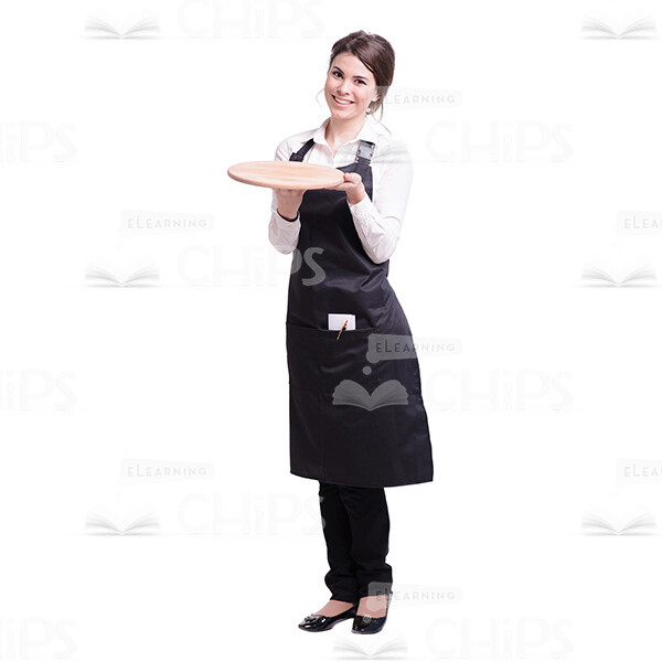 Young Waitress Showing Empty Wooden Plate Cutout-0