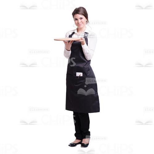 Cute Girl In Waiter's Apron With Wooden Plate Cutout Photo-0