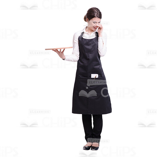 Waitress With Wooden Plate Covering Nose Cutout-0