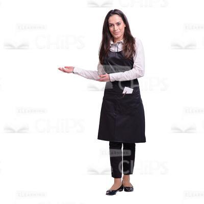 Friendly Female Waiter Inviting Gesture Cutout Photo-0