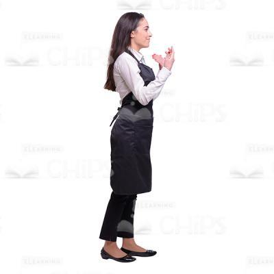 Glad Waitress Gesticulating With Both Hands Cutout Image-0