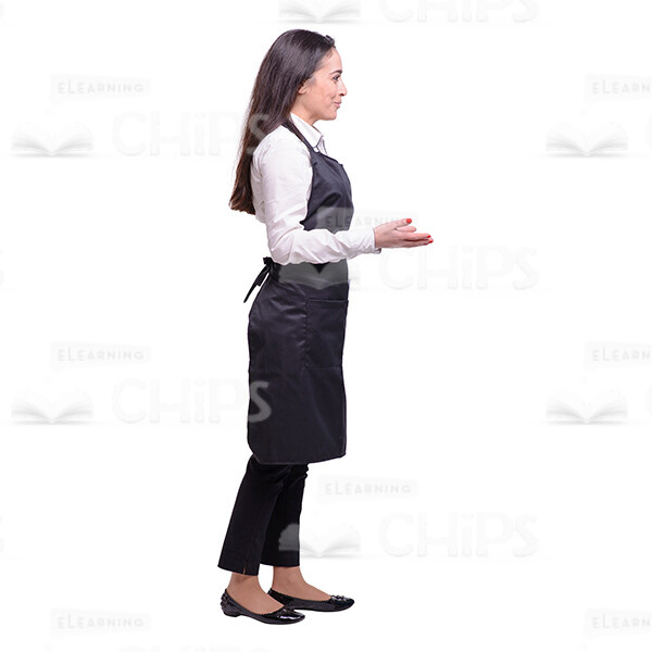Pleased Cutout Waitress Stretches Out Both Hands Profile View-0