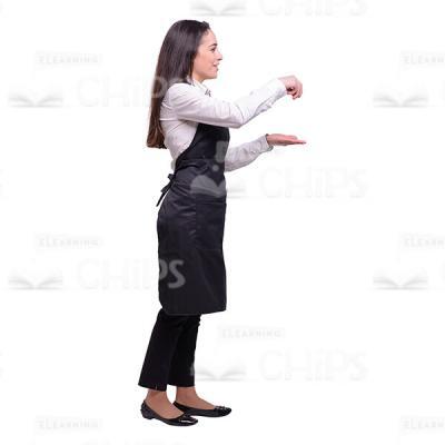Cute Waitress Gesturing With Both Hands Profile View Cutout-0