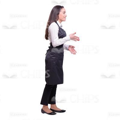 Excited Waitress Gesticulating Profile View Cutout-0