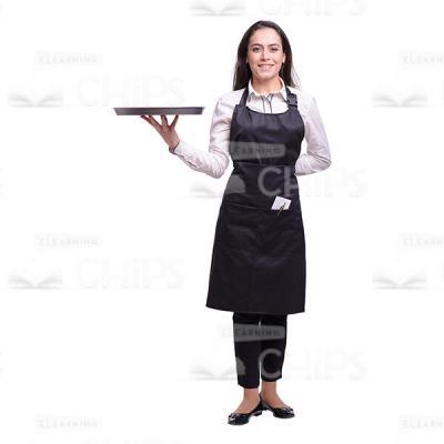 Cutout Photo Of Happy Waitress Holding Round Tray -0