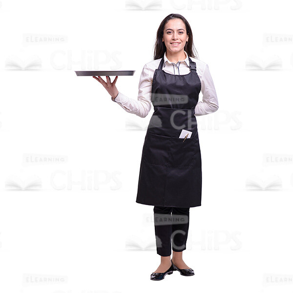 Cutout Photo Of Happy Waitress Holding Round Tray -0