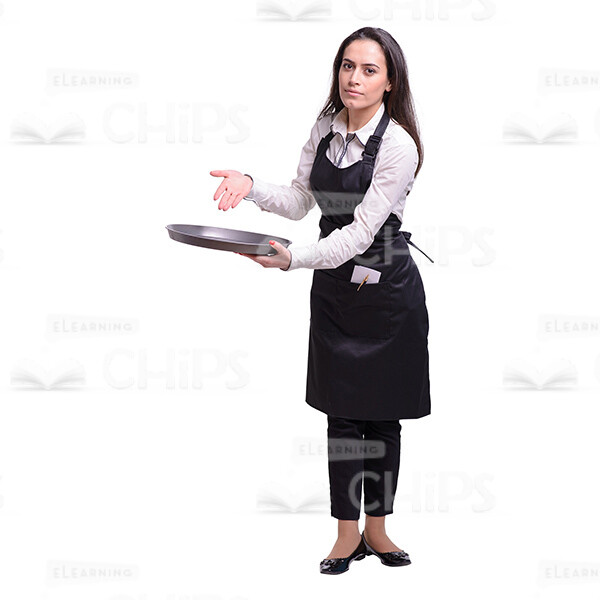 Waitress Pointing At Tray That She Holds Cutout Photo-0